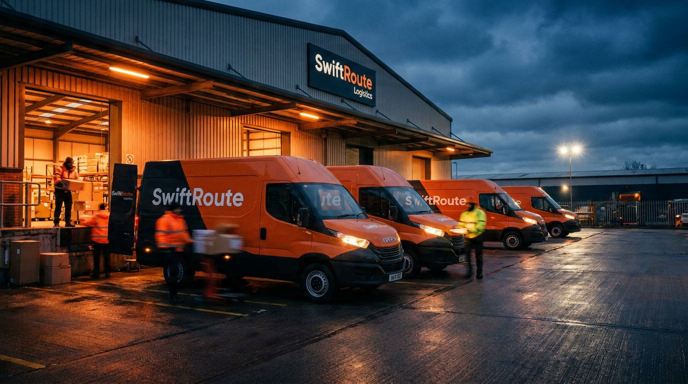 SwiftRoute delivery fleet loading at warehouse